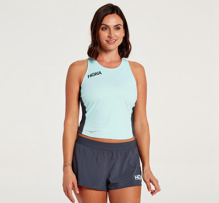 Hoka One One Womens Tops - Fitted Tank - Blue - CWAM10284
